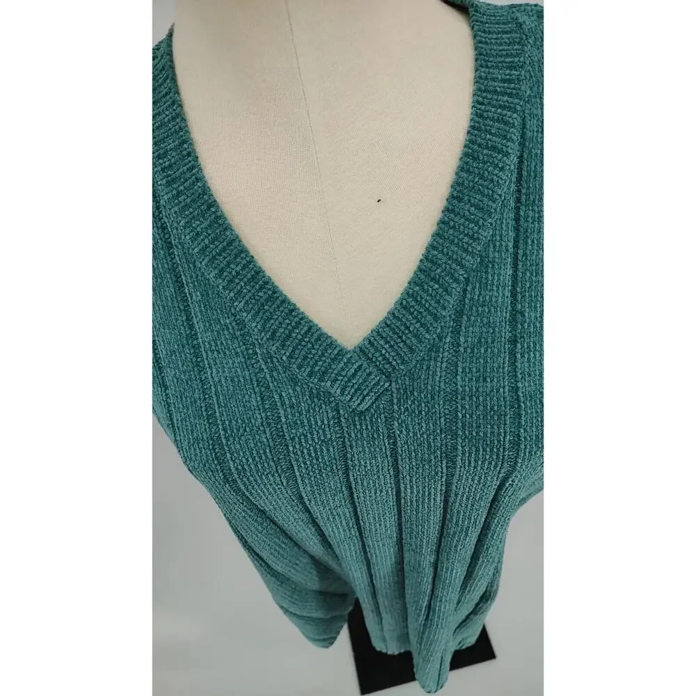 Denim & Co. NEW Woman Teal Green Pullover Sweater Size Large Short Sleeve Cable - Picture 4 of 10